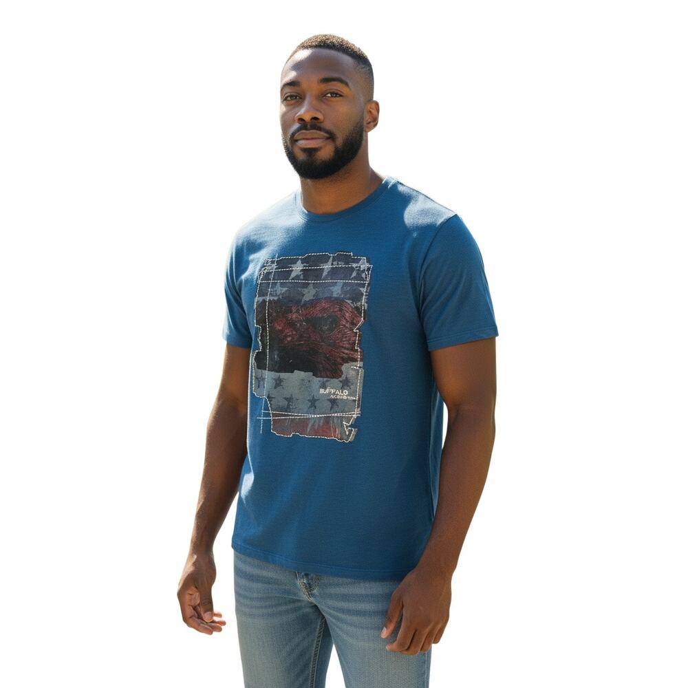 Buffalo David Tuca Americana Flag Blue Cotton T-Shirt Tuca Utah Graphic Size XL